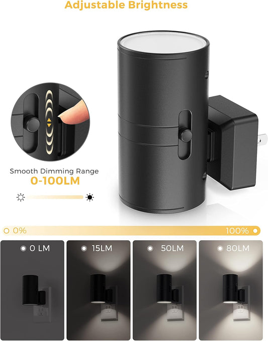 LED Bright Night Light, Modern Night Lights Plug into Wall, 5000K Daylight White, 0-100LM Dimmable Night Lights with Light Sensor, Decorative Night Lights for Hallway Bathroom Kitchen, 2 Packp