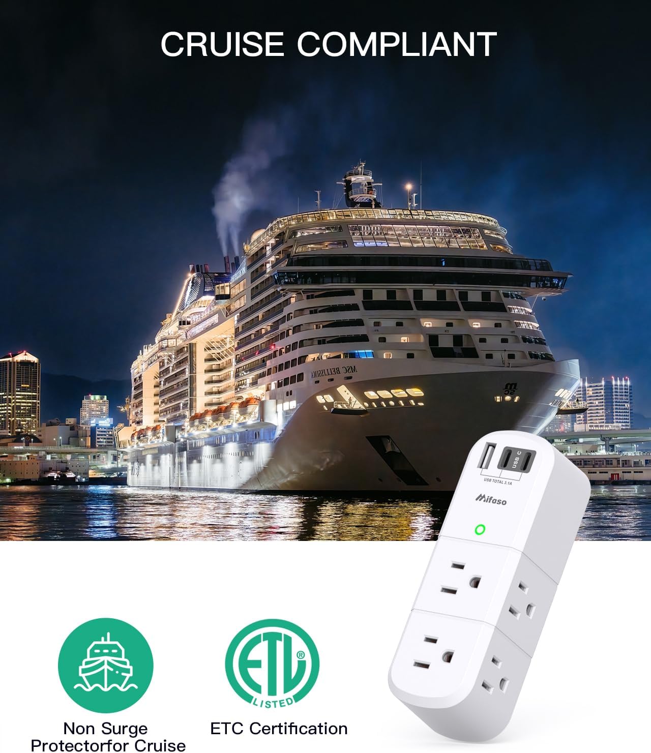 Non Surge Protector Outlet Extender with Rotating Plug, 6 AC Outlets with USB Charging Ports, Multi Plug Wall Outlet USB C Charger Hub, Travel Essentials