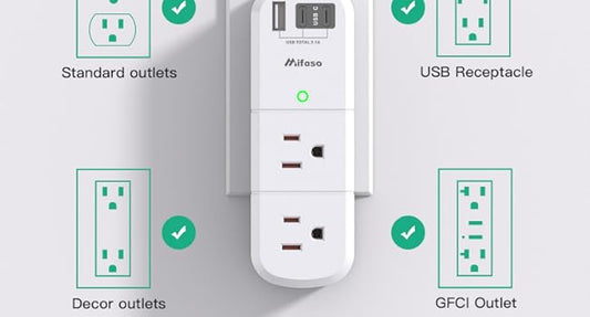 Non Surge Protector Outlet Extender with Rotating Plug, 6 AC Outlets with USB Charging Ports, Multi Plug Wall Outlet USB C Charger Hub, Travel Essentials