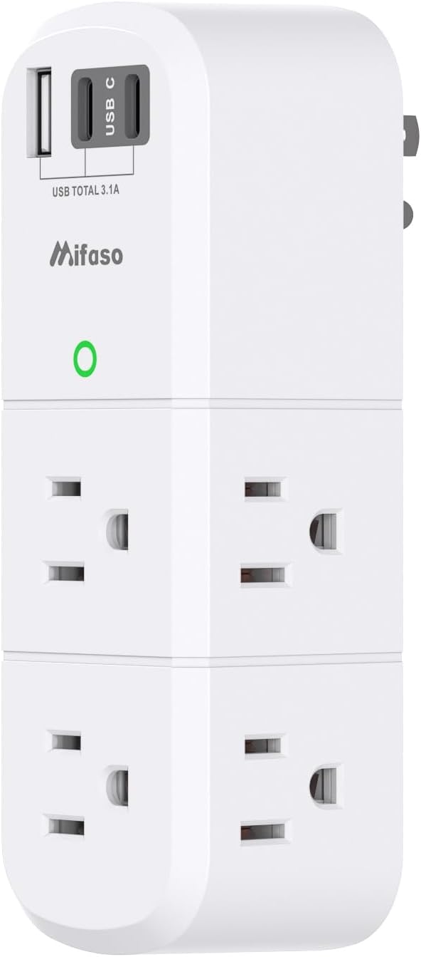 Non Surge Protector Outlet Extender with Rotating Plug, 6 AC Outlets with USB Charging Ports, Multi Plug Wall Outlet USB C Charger Hub, Travel Essentials