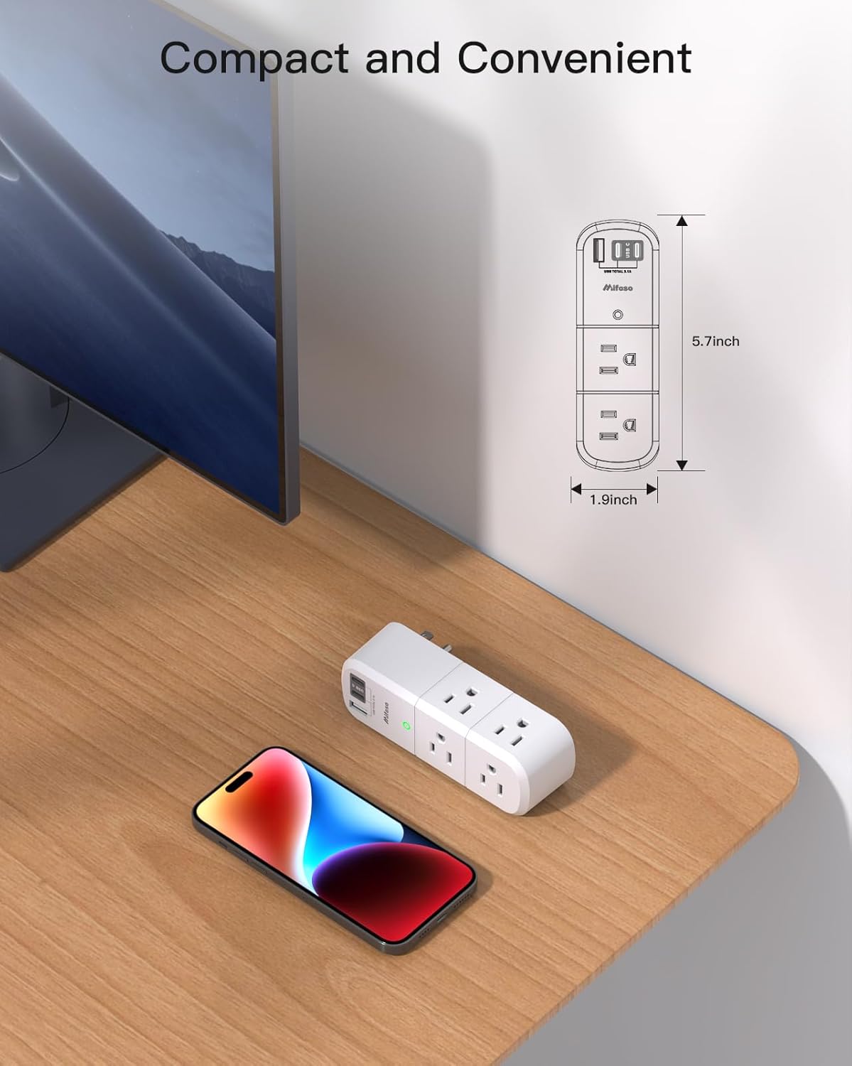 Non Surge Protector Outlet Extender with Rotating Plug, 6 AC Outlets with USB Charging Ports, Multi Plug Wall Outlet USB C Charger Hub, Travel Essentials